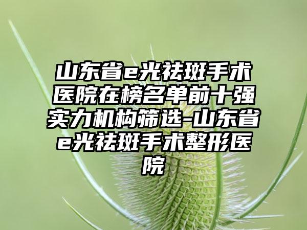 山东省e光祛斑手术医院在榜名单前十强实力机构筛选-山东省e光祛斑手术整形医院