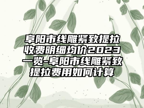 阜阳市线雕紧致提拉收费明细均价2023一览-阜阳市线雕紧致提拉费用如何计算