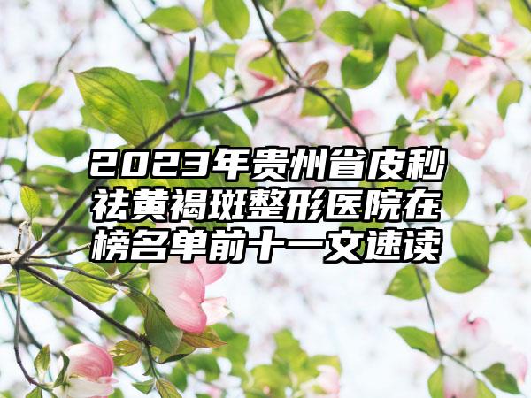 2023年贵州省皮秒祛黄褐斑整形医院在榜名单前十一文速读