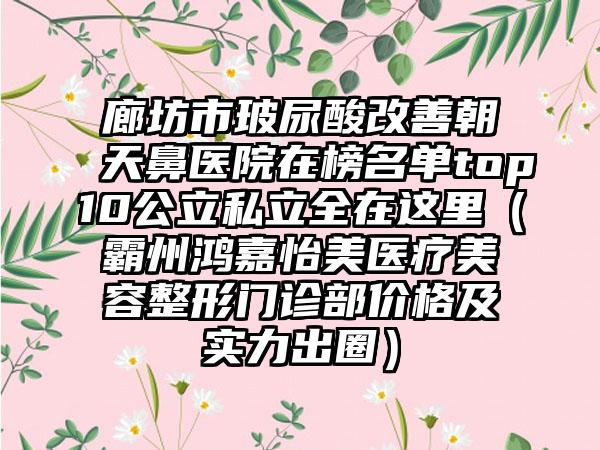 廊坊市玻尿酸改善朝天鼻医院在榜名单top10公立私立全在这里（霸州鸿嘉怡美医疗美容整形门诊部价格及实力出圈）