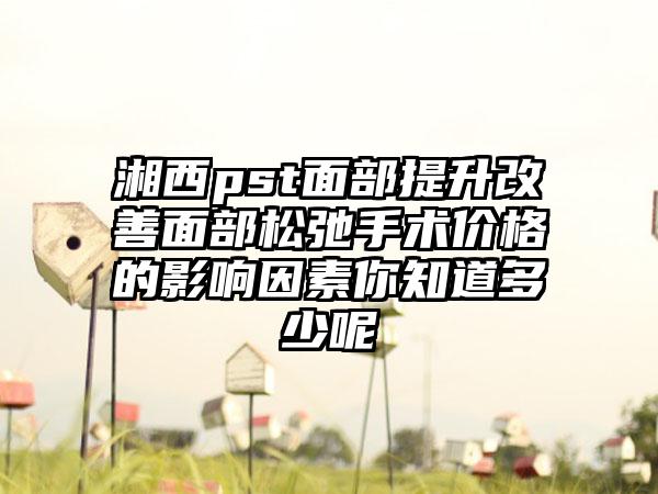 湘西pst面部提升改善面部松弛手术价格的影响因素你知道多少呢