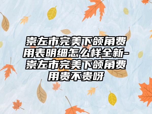 崇左市完美下颌角费用表明细怎么样全新-崇左市完美下颌角费用贵不贵呀