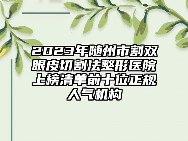 2023年随州市割双眼皮切割法整形医院上榜清单前十位正规人气机构