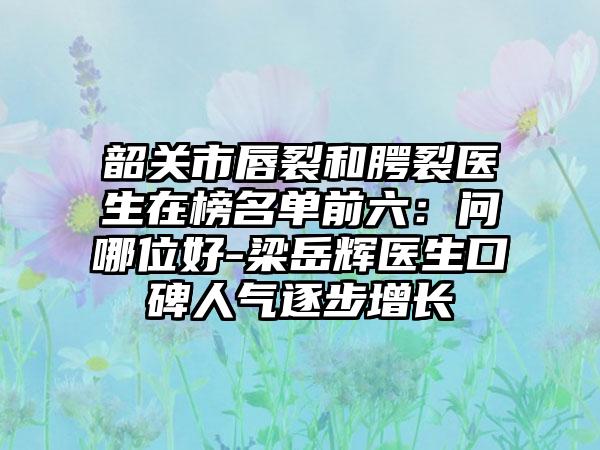 韶关市唇裂和腭裂医生在榜名单前六：问哪位好-梁岳辉医生口碑人气逐步增长