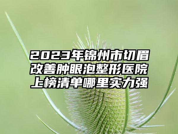 2023年锦州市切眉改善肿眼泡整形医院上榜清单哪里实力强