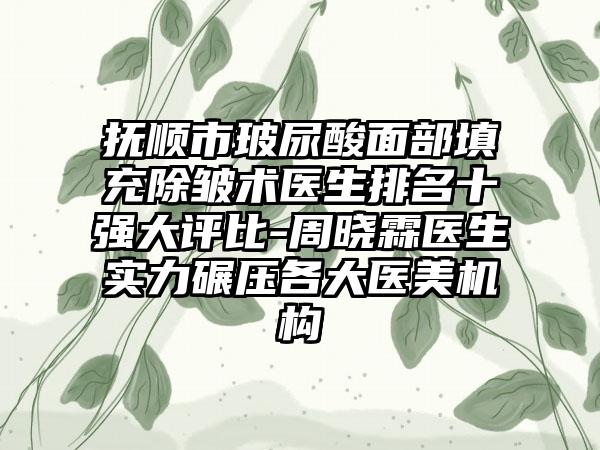 抚顺市玻尿酸面部填充除皱术医生排名十强大评比-周晓霖医生实力碾压各大医美机构