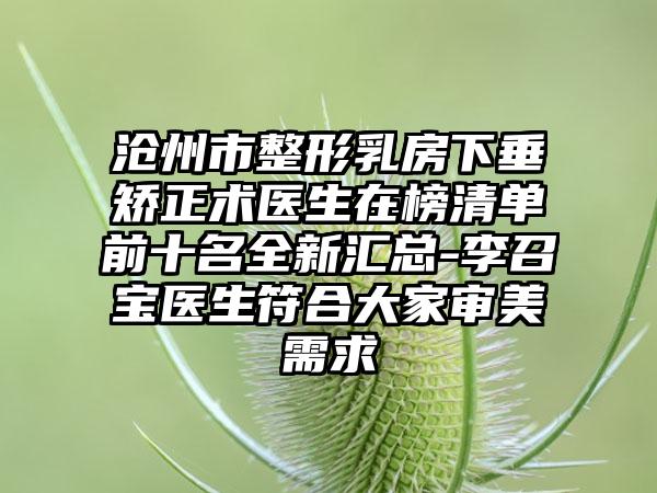 沧州市整形乳房下垂矫正术医生在榜清单前十名全新汇总-李召宝医生符合大家审美需求