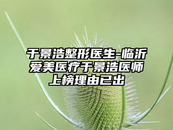 于景浩整形医生-临沂爱美医疗于景浩医师上榜理由已出