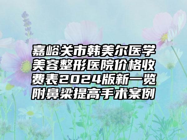 嘉峪关市韩美尔医学美容整形医院价格收费表2024版新一览附鼻梁提高手术案例