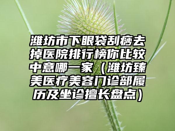 潍坊市下眼袋刮痧去掉医院排行榜你比较中意哪一家（潍坊臻美医疗美容门诊部履历及坐诊擅长盘点）