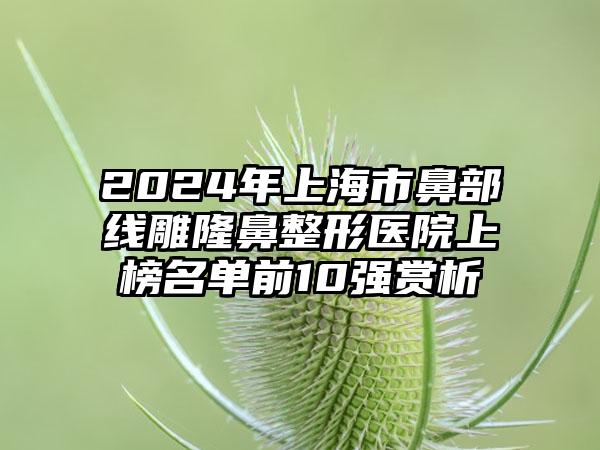 2024年上海市鼻部线雕隆鼻整形医院上榜名单前10强赏析