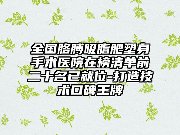 全国胳膊吸脂肥塑身手术医院在榜清单前二十名已就位-打造技术口碑王牌