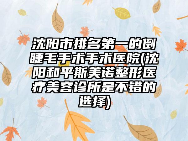 沈阳市排名第一的倒睫毛手术手术医院(沈阳和平斯美诺整形医疗美容诊所是不错的选择)