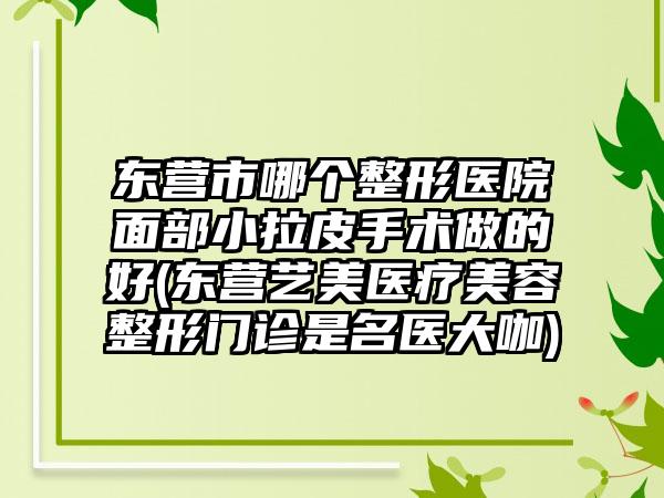 东营市哪个整形医院面部小拉皮手术做的好(东营艺美医疗美容整形门诊是名医大咖)