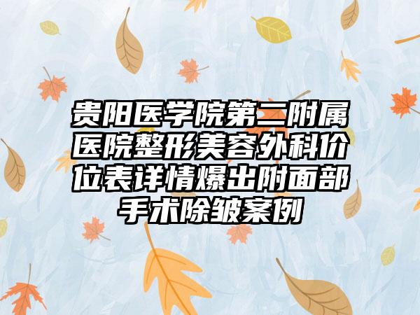 贵阳医学院第二附属医院整形美容外科价位表详情爆出附面部手术除皱案例