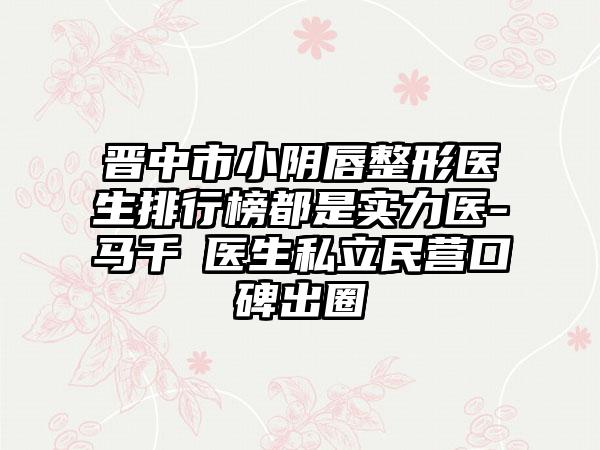 晋中市小阴唇整形医生排行榜都是实力医-马千豐医生私立民营口碑出圈