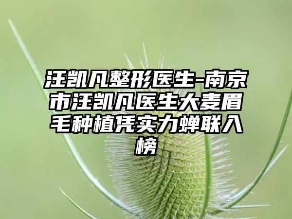 汪凯凡整形医生-南京市汪凯凡医生大麦眉毛种植凭实力蝉联入榜