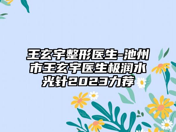 王玄宇整形医生-池州市王玄宇医生极润水光针2023力荐