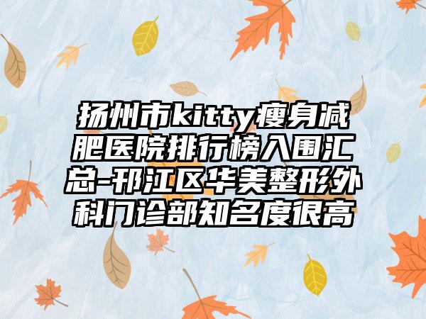 扬州市kitty瘦身减肥医院排行榜入围汇总-邗江区华美整形外科门诊部知名度很高