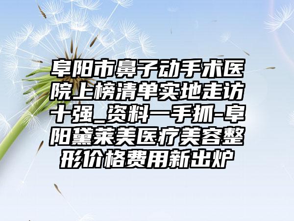 阜阳市鼻子动手术医院上榜清单实地走访十强_资料一手抓-阜阳黛莱美医疗美容整形价格费用新出炉