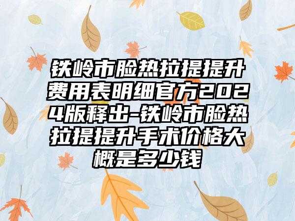 铁岭市脸热拉提提升费用表明细官方2024版释出-铁岭市脸热拉提提升手术价格大概是多少钱