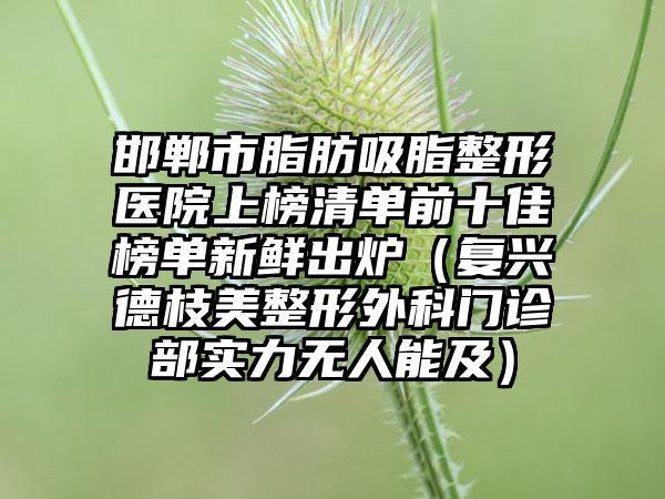 邯郸市脂肪吸脂整形医院上榜清单前十佳榜单新鲜出炉（复兴德枝美整形外科门诊部实力无人能及）