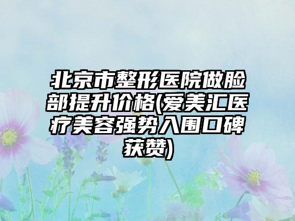 北京市整形医院做脸部提升价格(爱美汇医疗美容强势入围口碑获赞)