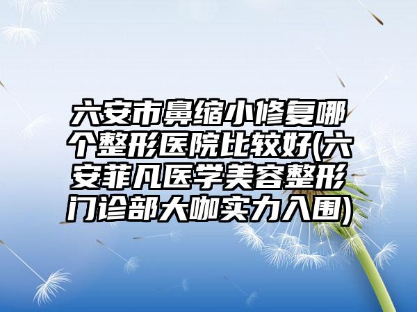 六安市鼻缩小修复哪个整形医院比较好(六安菲凡医学美容整形门诊部大咖实力入围)