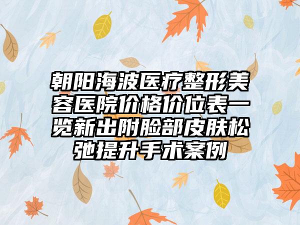 朝阳海波医疗整形美容医院价格价位表一览新出附脸部皮肤松弛提升手术案例