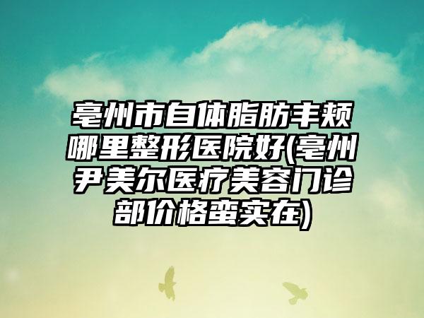 亳州市自体脂肪丰颊哪里整形医院好(亳州尹美尔医疗美容门诊部价格蛮实在)