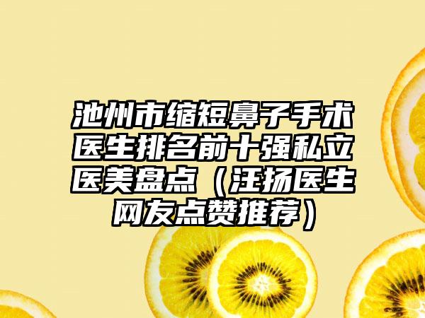 池州市缩短鼻子手术医生排名前十强私立医美盘点（汪扬医生网友点赞推荐）