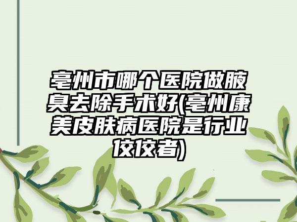 亳州市哪个医院做腋臭去除手术好(亳州康美皮肤病医院是行业佼佼者)