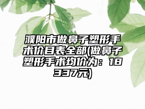 濮阳市做鼻子塑形手术价目表全部(做鼻子塑形手术均价为：18337元)