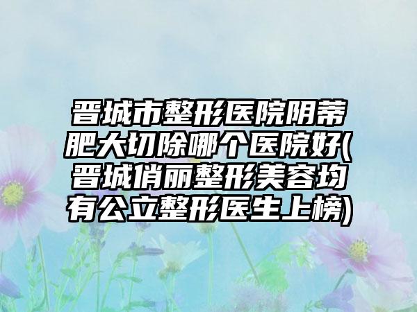 晋城市整形医院阴蒂肥大切除哪个医院好(晋城俏丽整形美容均有公立整形医生上榜)