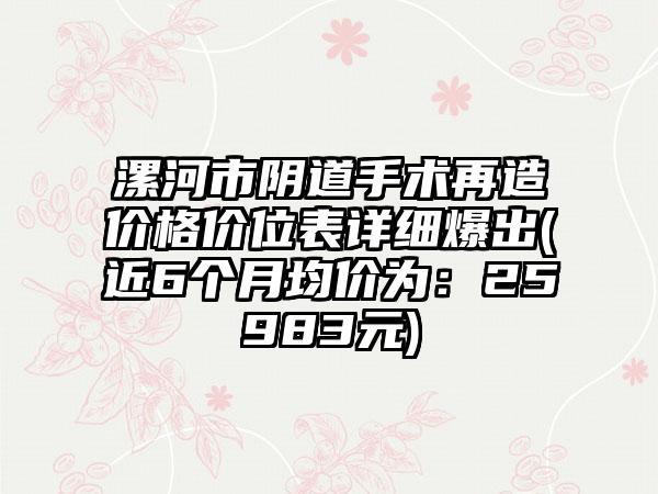 漯河市阴道手术再造价格价位表详细爆出(近6个月均价为：25983元)