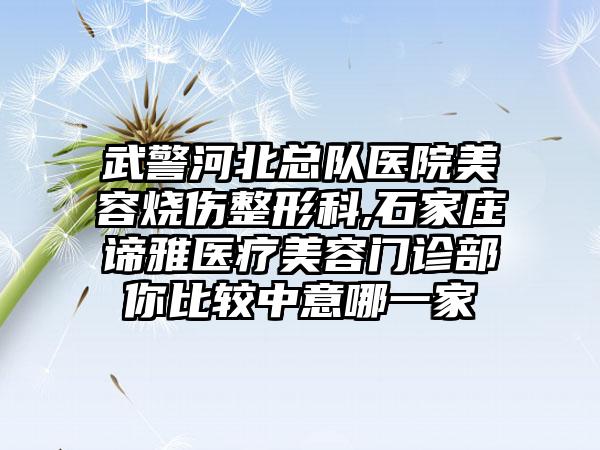 武警河北总队医院美容烧伤整形科,石家庄谛雅医疗美容门诊部你比较中意哪一家