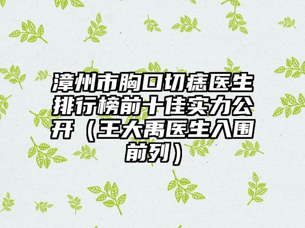 漳州市胸口切痣医生排行榜前十佳实力公开（王大禹医生入围前列）