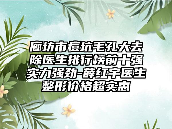 廊坊市痘坑毛孔大去除医生排行榜前十强实力强劲-薛红宇医生整形价格超实惠