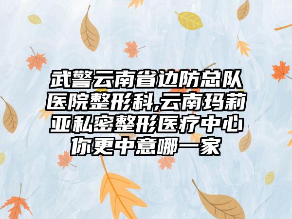 武警云南省边防总队医院整形科,云南玛莉亚私密整形医疗中心你更中意哪一家