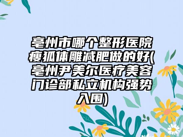 亳州市哪个整形医院瘦狐体雕减肥做的好(亳州尹美尔医疗美容门诊部私立机构强势入围)