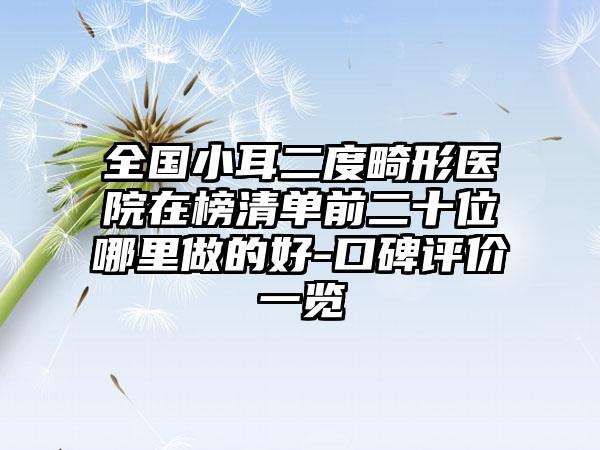 全国小耳二度畸形医院在榜清单前二十位哪里做的好-口碑评价一览