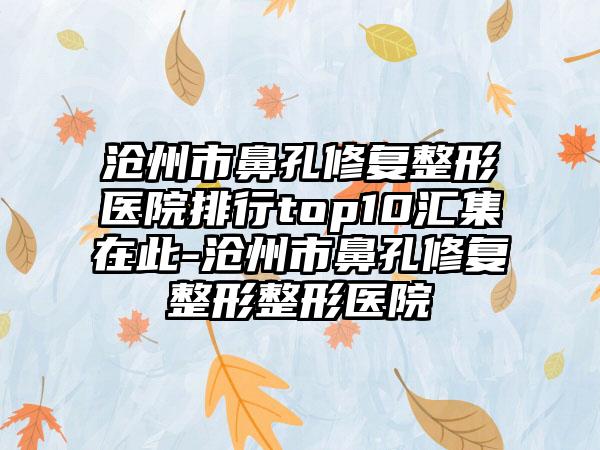 沧州市鼻孔修复整形医院排行top10汇集在此-沧州市鼻孔修复整形整形医院