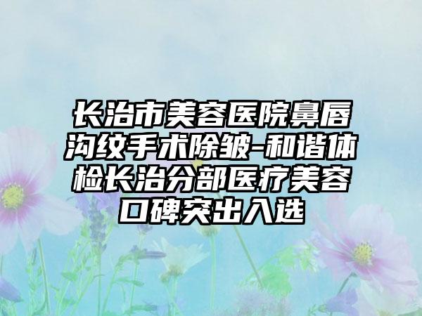 长治市美容医院鼻唇沟纹手术除皱-和谐体检长治分部医疗美容口碑突出入选