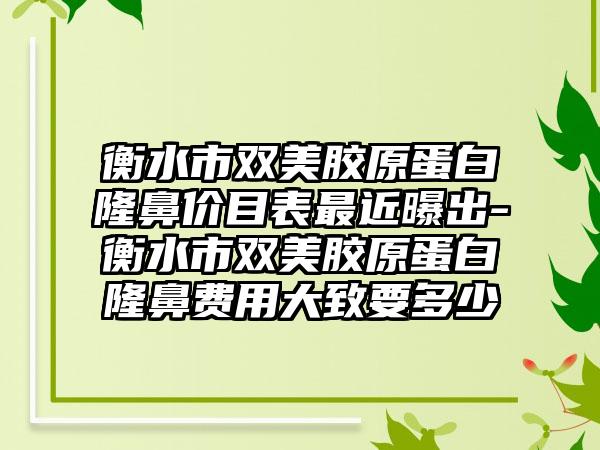 衡水市双美胶原蛋白隆鼻价目表最近曝出-衡水市双美胶原蛋白隆鼻费用大致要多少