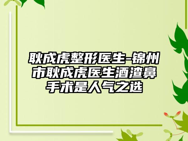 耿成虎整形医生-锦州市耿成虎医生酒渣鼻手术是人气之选