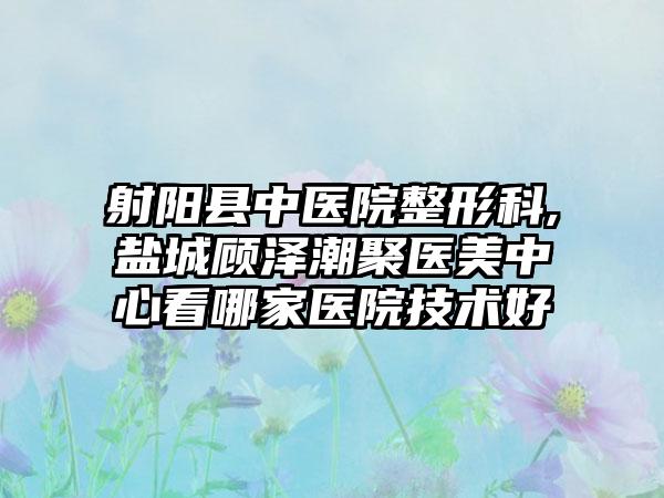 射阳县中医院整形科,盐城顾泽潮聚医美中心看哪家医院技术好