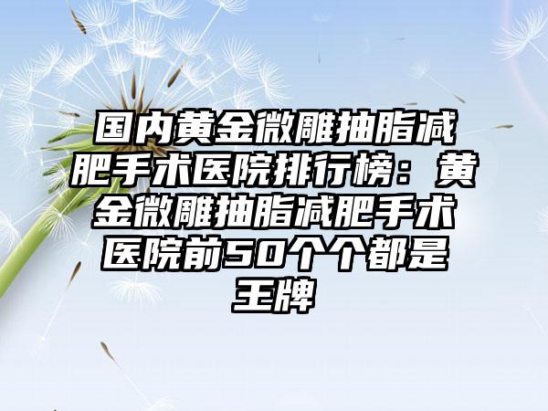 国内黄金微雕抽脂减肥手术医院排行榜：黄金微雕抽脂减肥手术医院前50个个都是王牌