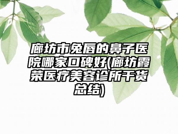 廊坊市兔唇的鼻子医院哪家口碑好(廊坊霞荣医疗美容诊所干货总结)