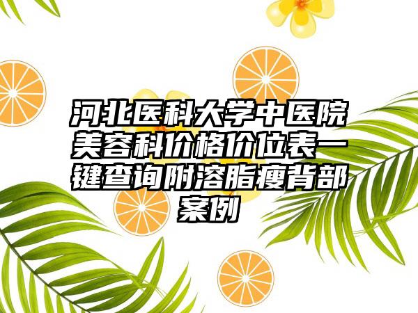 河北医科大学中医院美容科价格价位表一键查询附溶脂瘦背部案例