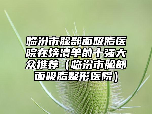 临汾市脸部面吸脂医院在榜清单前十强大众推荐（临汾市脸部面吸脂整形医院）